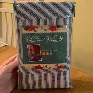 Pioneer Woman pair of king shams in the ticking stripe pattern